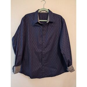 COOFANDY Navy Blue Diamond Grid Button Down Shirt Contrast Gingham XL